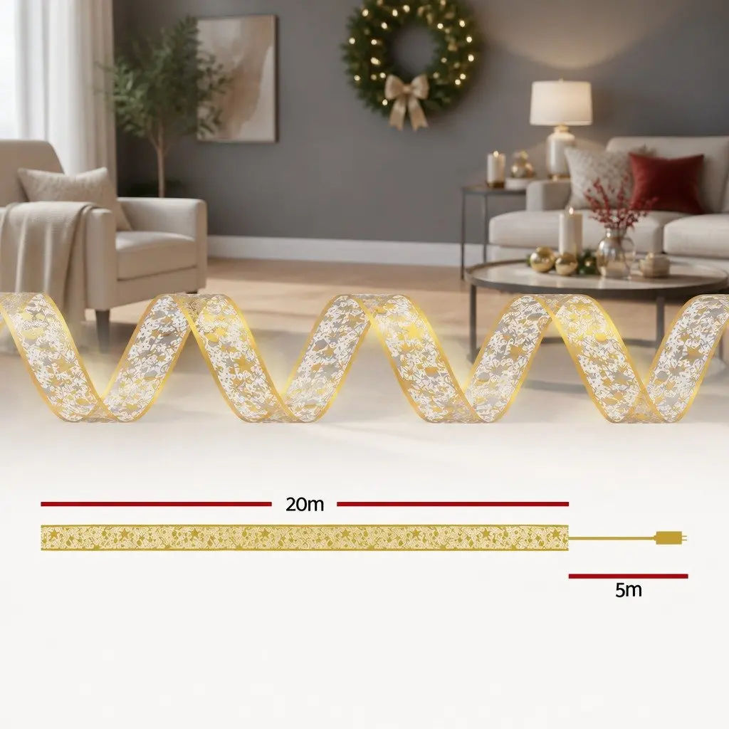 Ribbon String Light 20M 200 LED Golden Indoor Outdoor Christmas Decoration