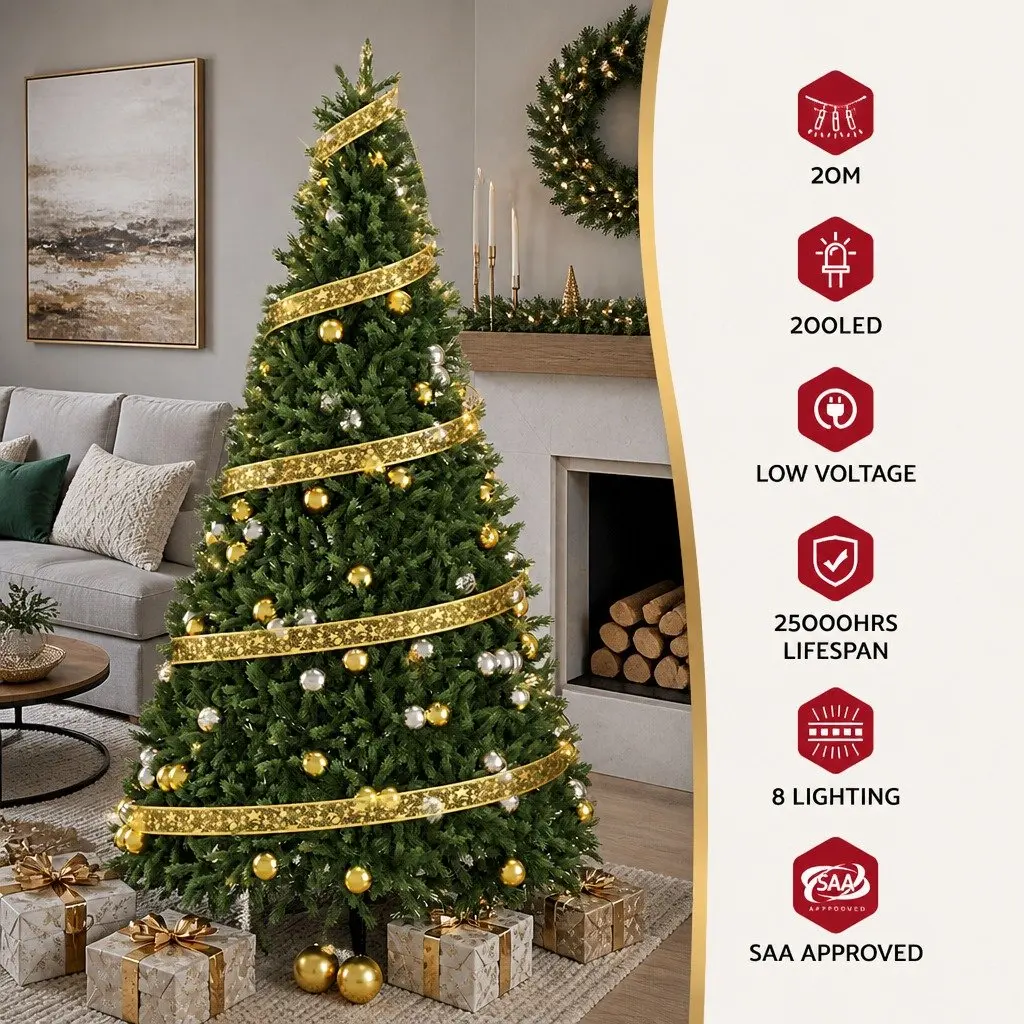 Ribbon String Light 20M 200 LED Golden Indoor Outdoor Christmas Decoration