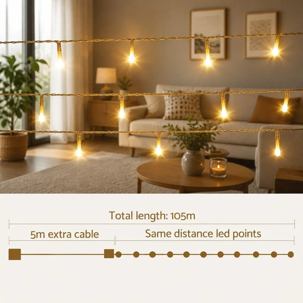 String Lights 100M Warm White LED Indoor Outdoor Decoration
