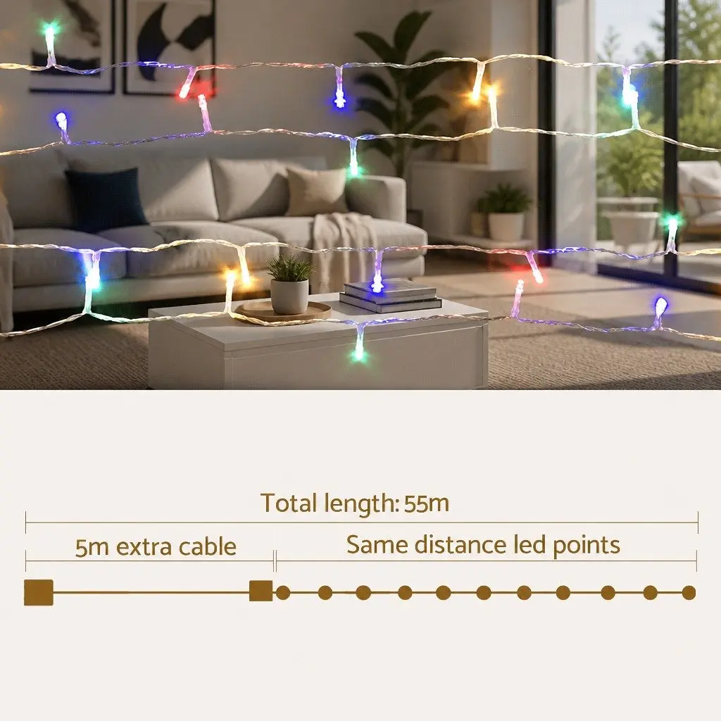 Christmas String Lights 50M 500 LED Multi-Coloured Indoor Outdoor