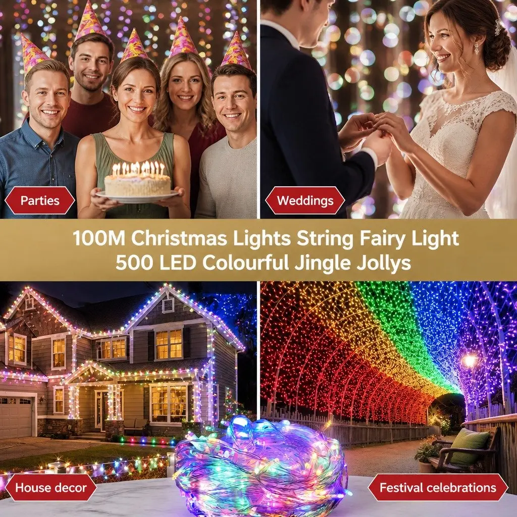 Christmas String Lights 50M 500 LED Multi-Coloured Indoor Outdoor
