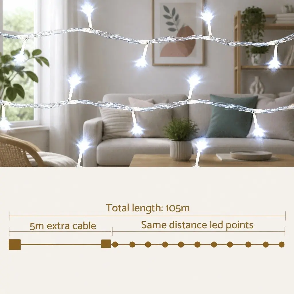 String Lights 100M LED Cool White Indoor Outdoor Decorative Lighting