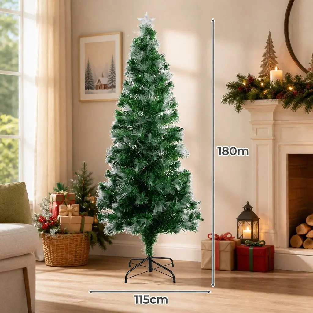Fiber Optic Christmas Tree 1.8M Holiday Green PVC Pine Needles 8 Flash Modes