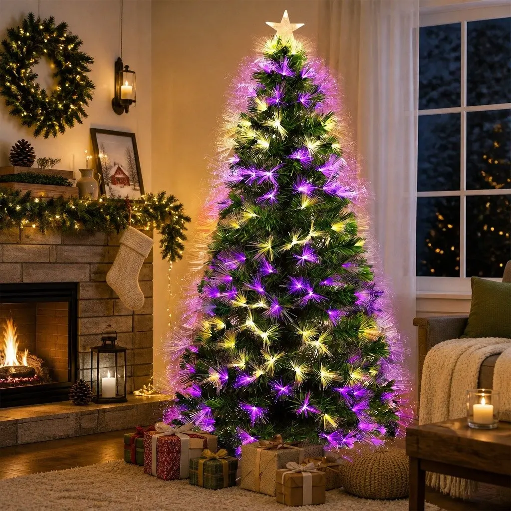 Fiber Optic Christmas Tree 1.8M Holiday Green PVC Pine Needles 8 Flash Modes