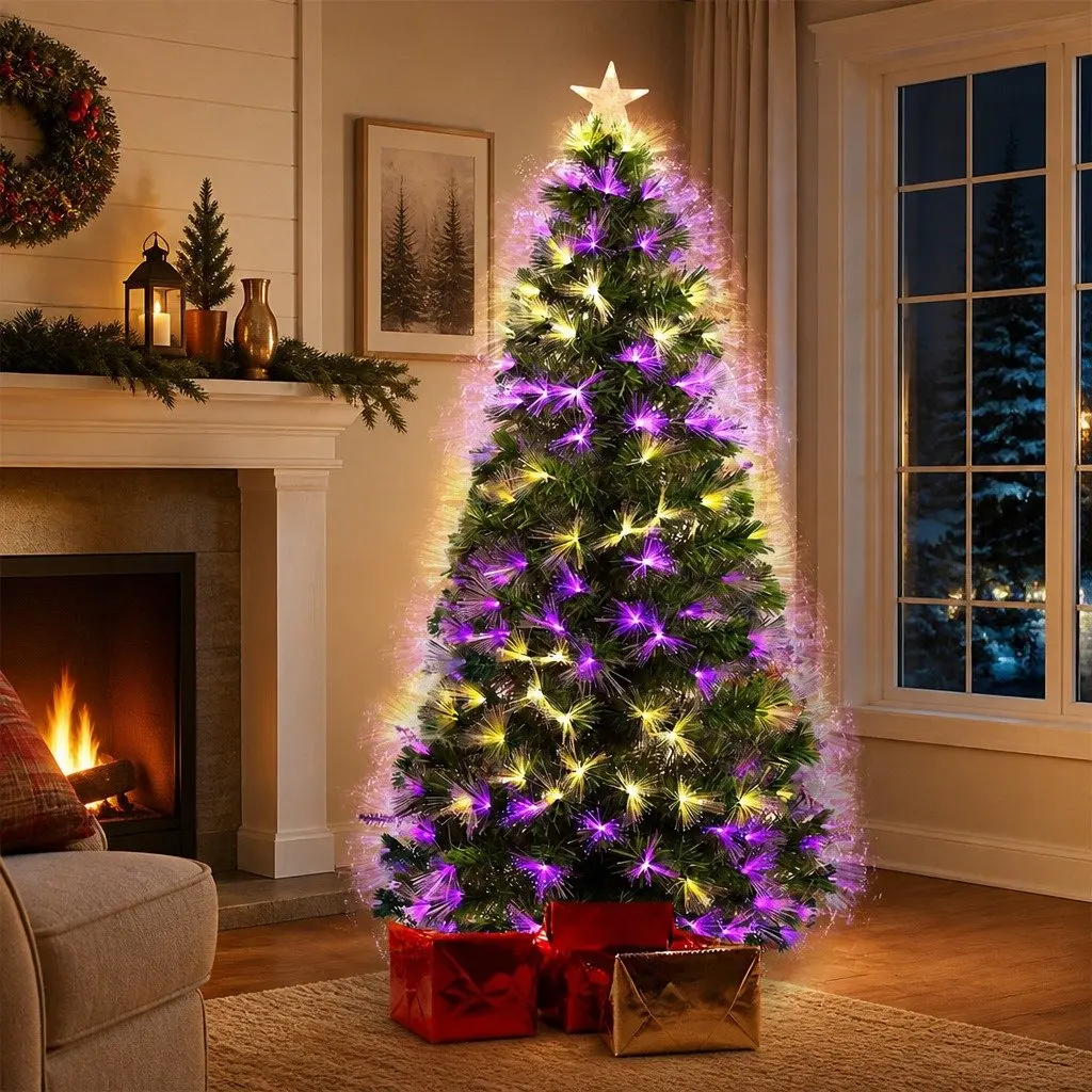 Fiber Optic Christmas Tree 1.8M Holiday Green PVC Pine Needles 8 Flash Modes