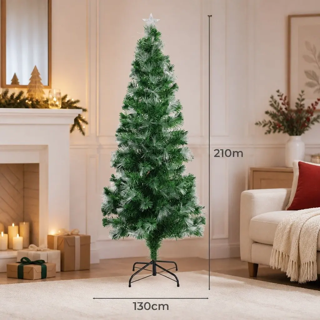 Fibre Optic Christmas Tree 2.1M 8 Flash Modes Green Realistic Pine Needles Steel Base