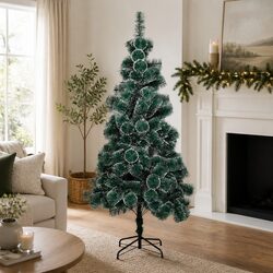 180cm Artificial Christmas Tree Full Green PVC Pine Needles Snow Flocked Tips