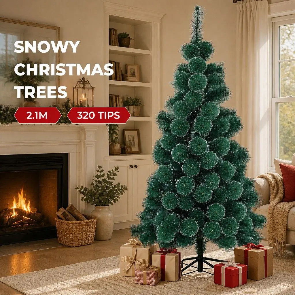 2.1M Artificial Christmas Tree Snow-Tipped Green Pine Needle Full 320 Tips
