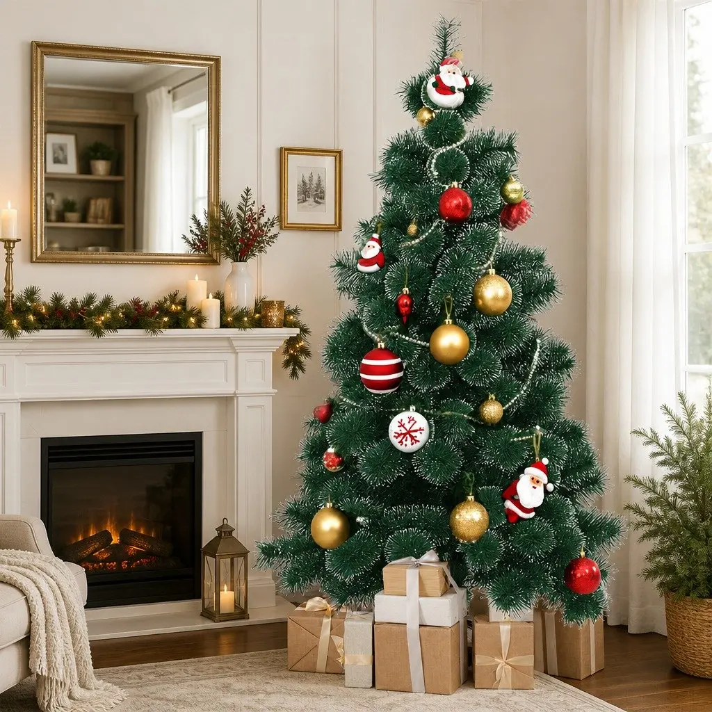 2.1M Artificial Christmas Tree Snow-Tipped Green Pine Needle Full 320 Tips