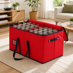 Reliable Red Christmas Storage Box for 128 Ornaments