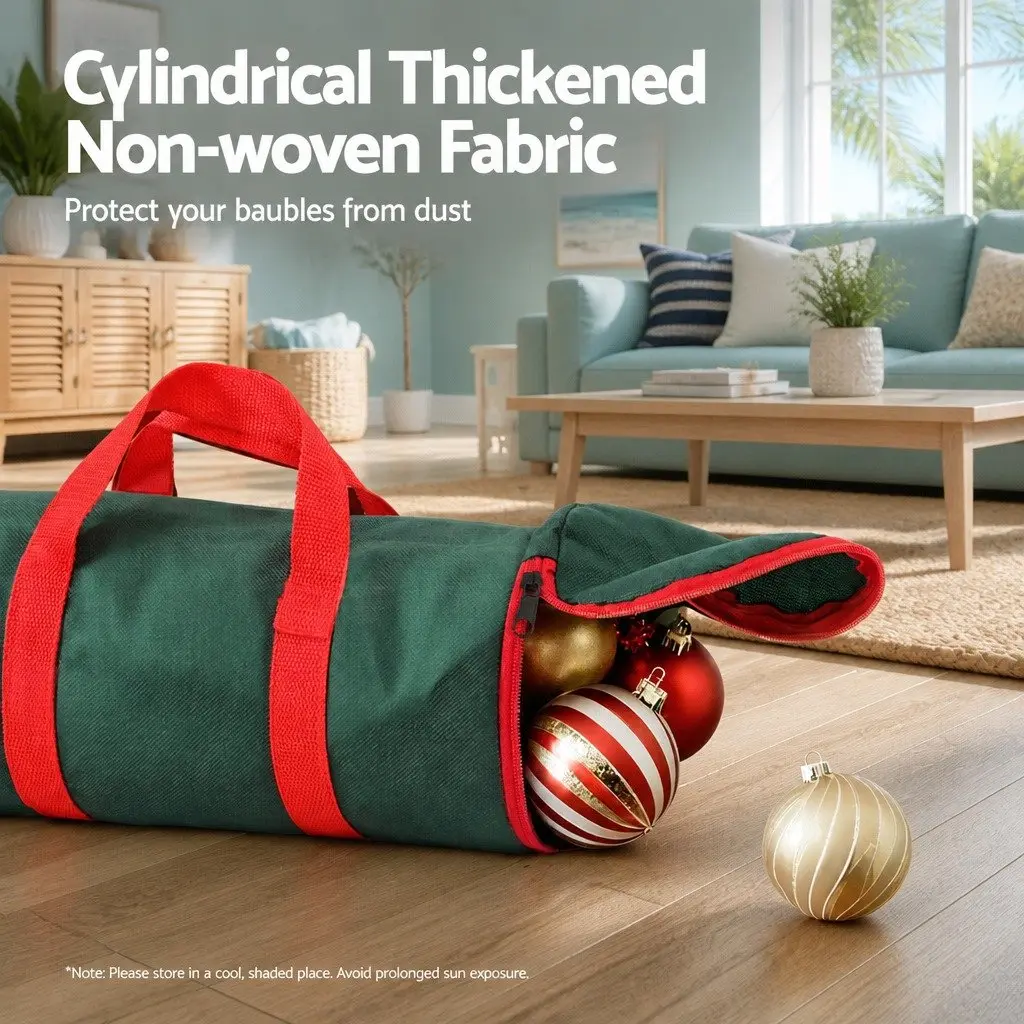 Cylindrical Christmas Baubles Storage Bag Green Oxford 35cm x 15cm