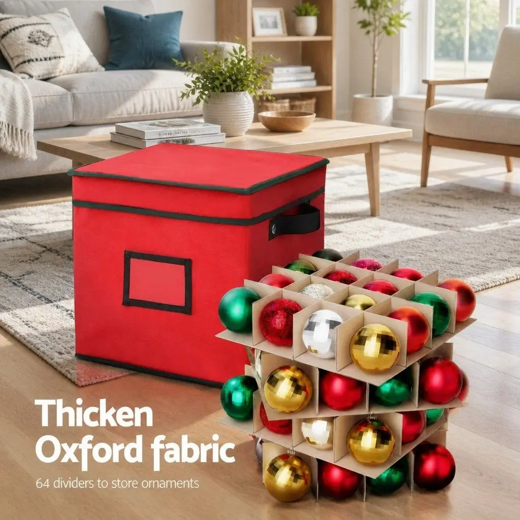 Christmas Baubles Storage Box Organizer 30x30x30cm Red 64 Dividers
