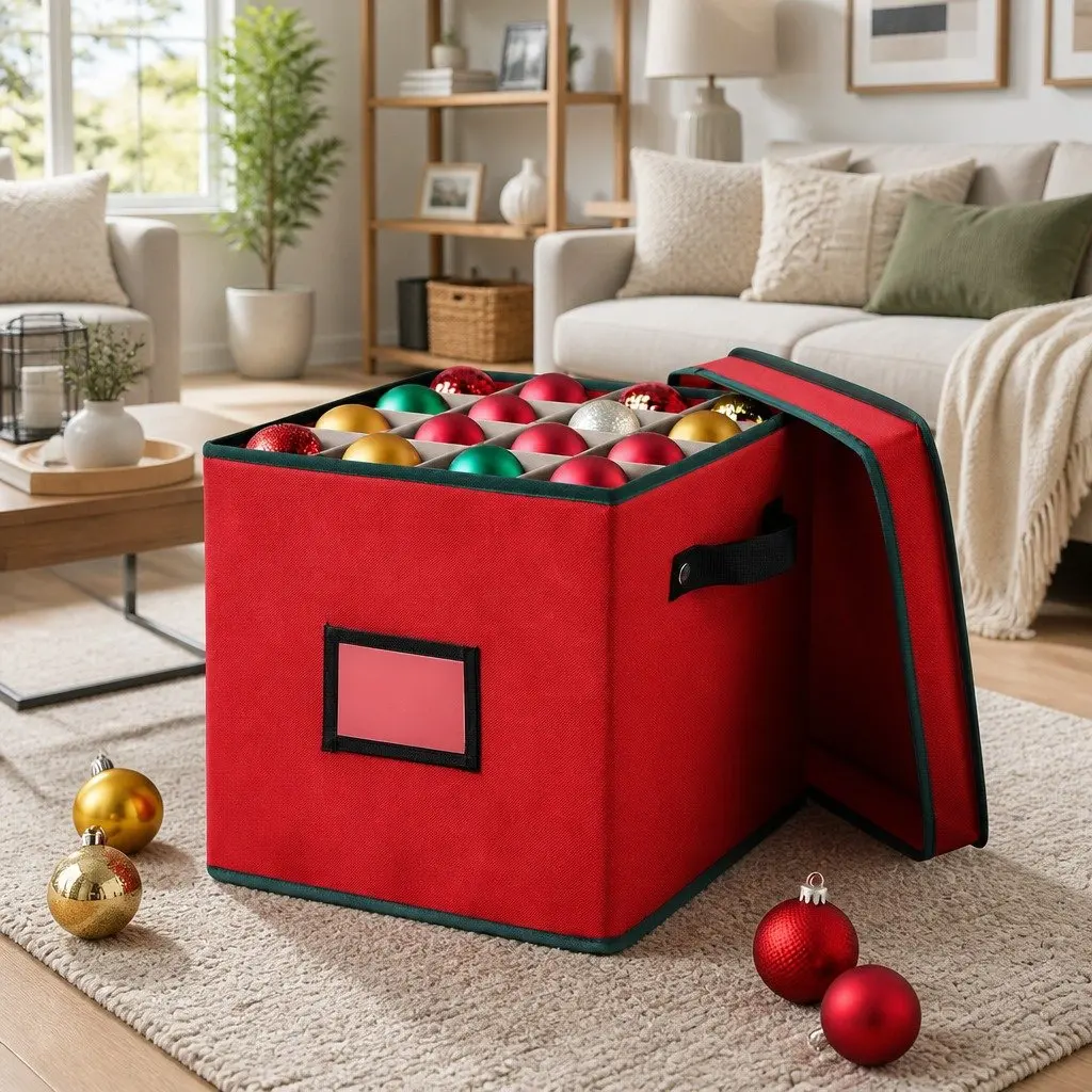 Christmas Baubles Storage Box Organizer 30x30x30cm Red 64 Dividers