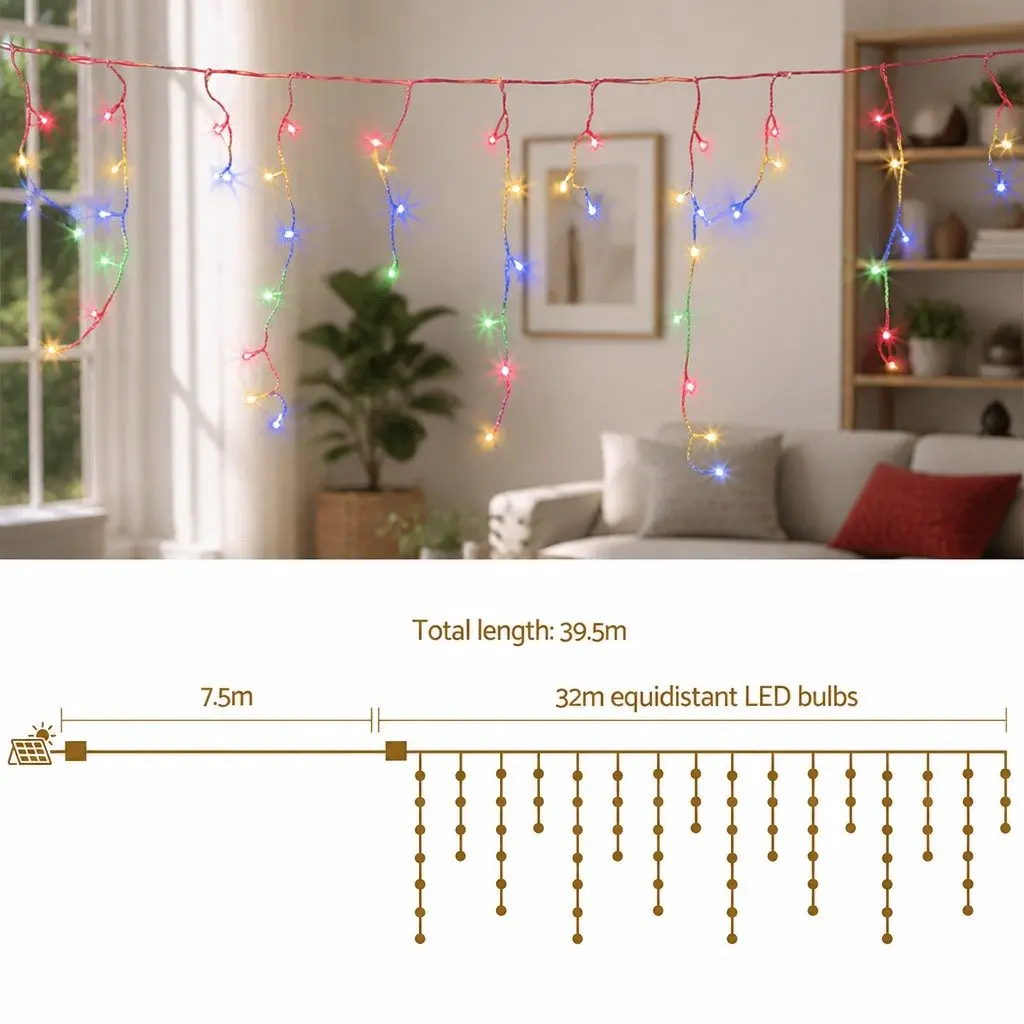 Icicle Lights Solar Powered 32M Multicolour Outdoor Decoration