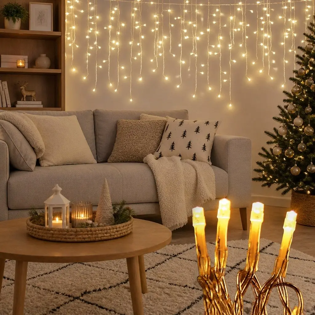 Icicle Christmas Lights 32M Warm White Solar Powered Outdoor Decoration 960 LEDs 8 Modes