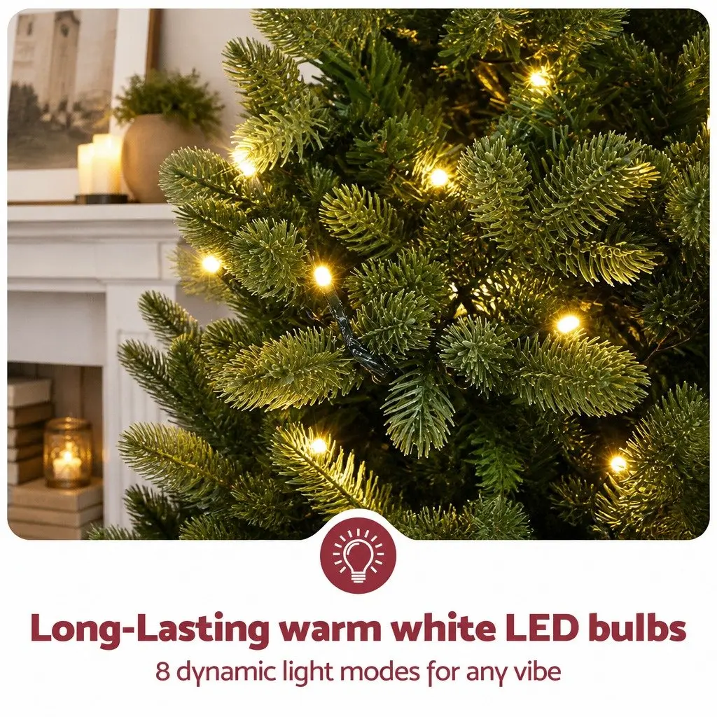 Pre-Lit Potted Christmas Tree Artificial Xmas Decor 1.2M Green with Warm White LED Lights 8 Flashing Modes