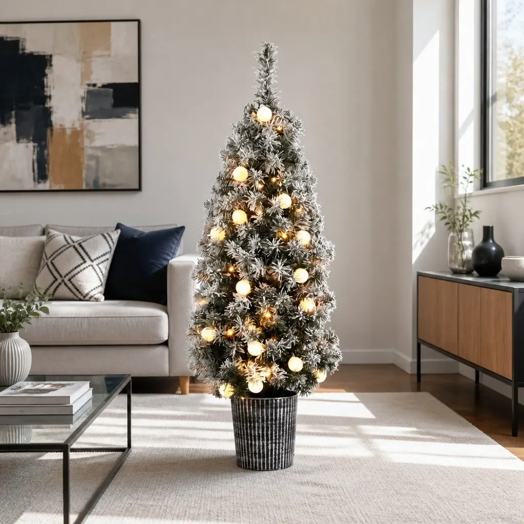 Christmas Tree 1.2M Indoor Potted Green with LED Lights Bucket Base