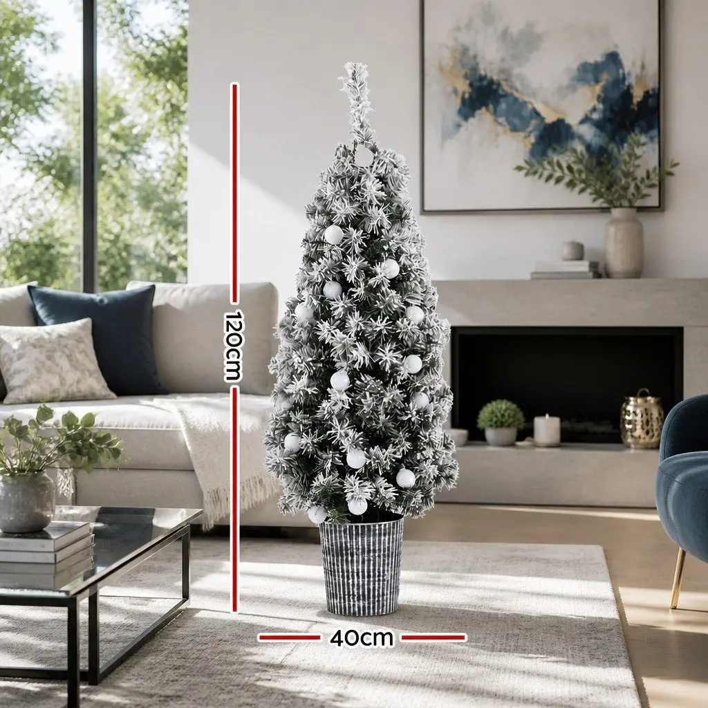 Christmas Tree 1.2M Indoor Potted Green with LED Lights Bucket Base