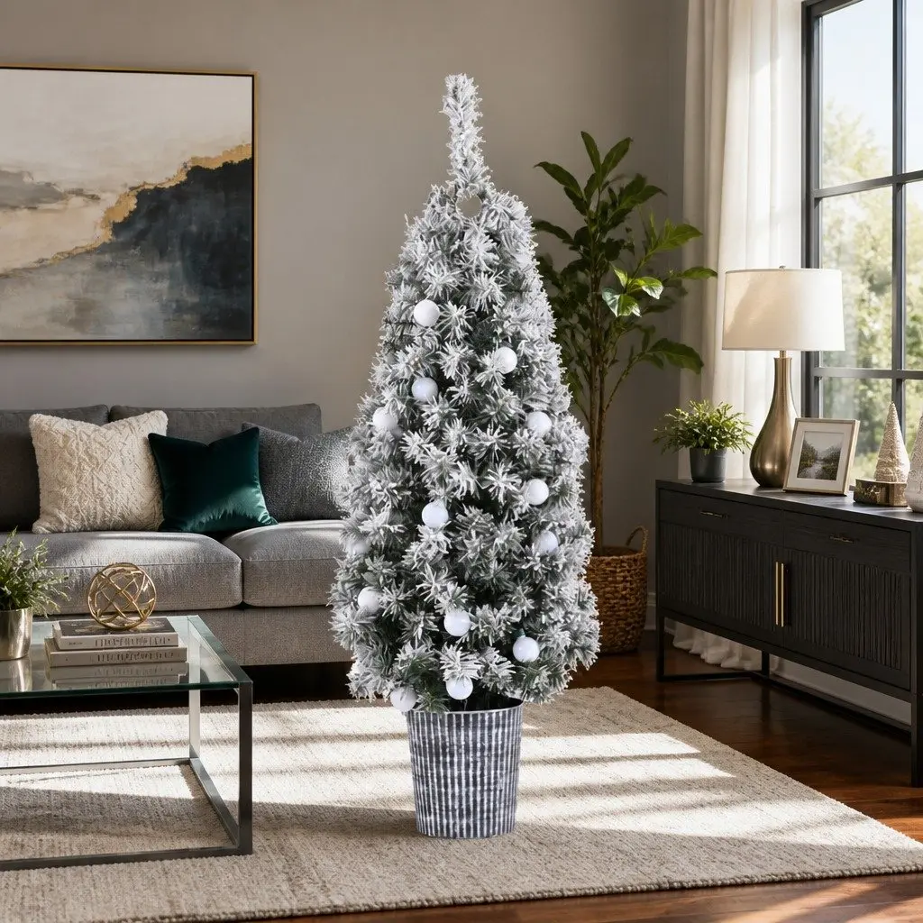 Christmas Tree 1.2M Indoor Potted Green with LED Lights Bucket Base