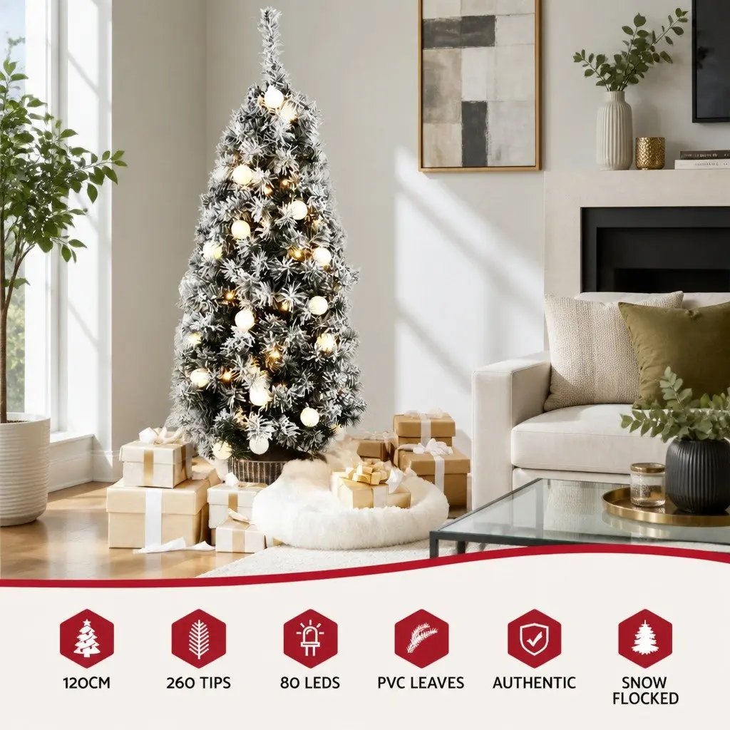 Christmas Tree 1.2M Indoor Potted Green with LED Lights Bucket Base