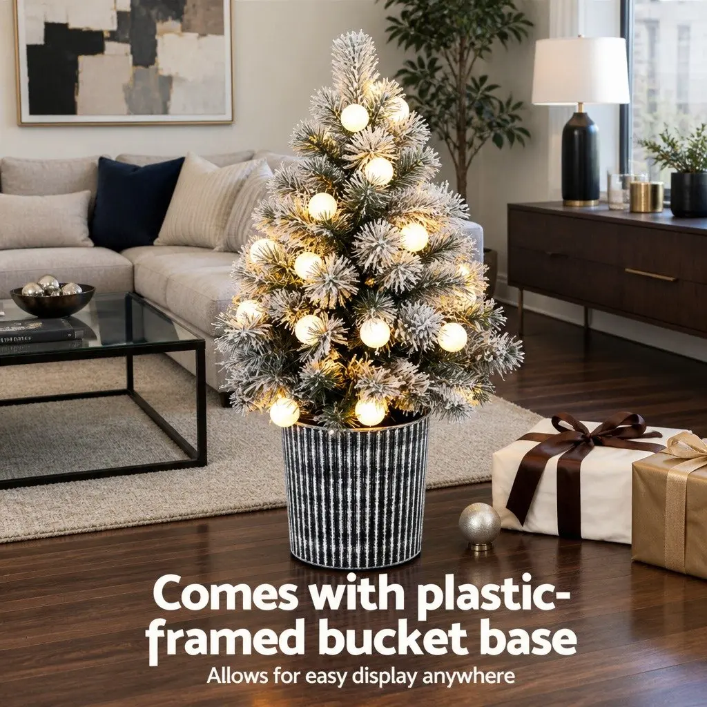Christmas Tree 1.2M Indoor Potted Green with LED Lights Bucket Base