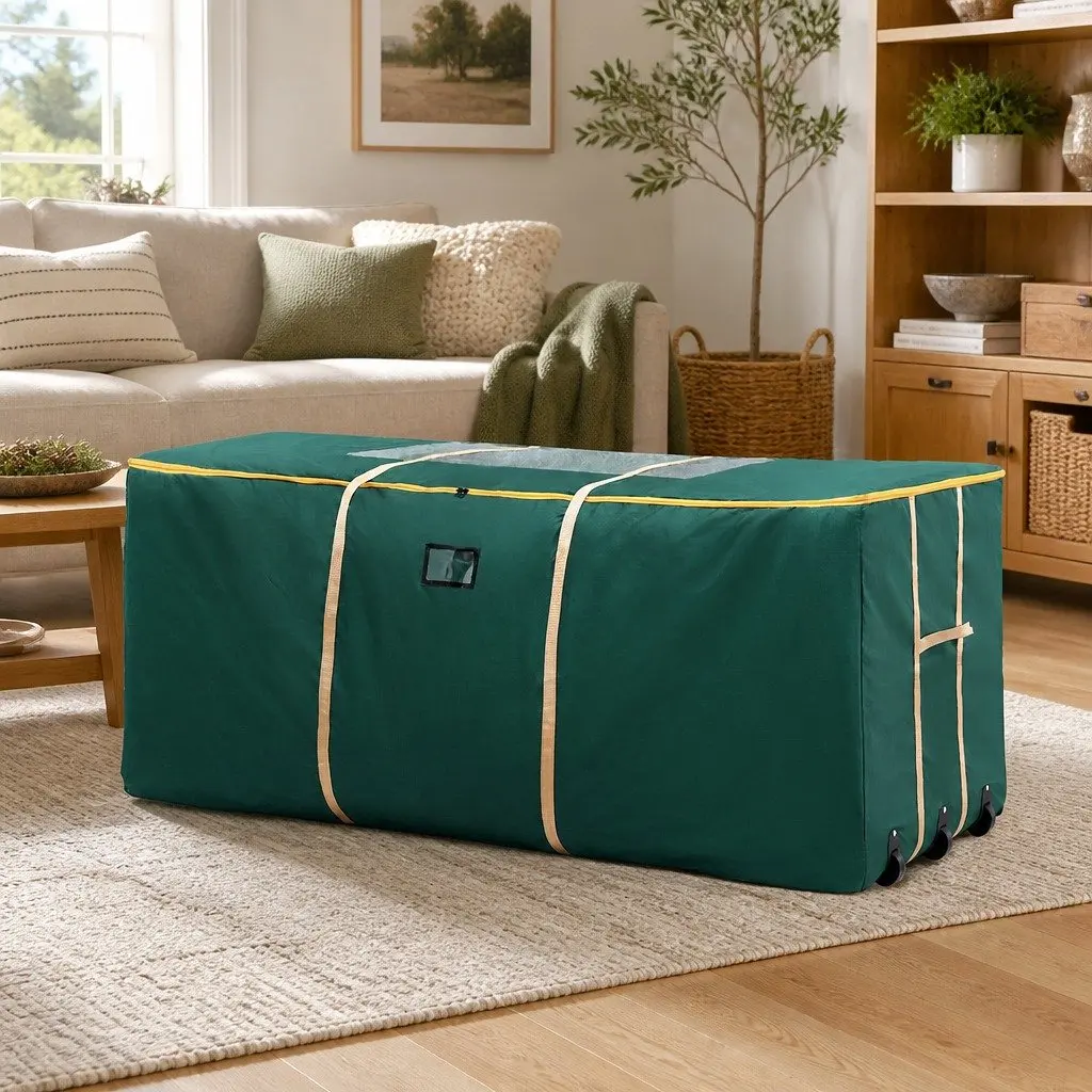 Christmas Tree Storage Bag for Trees up to 10ft with Wheels and Clear Window Green
