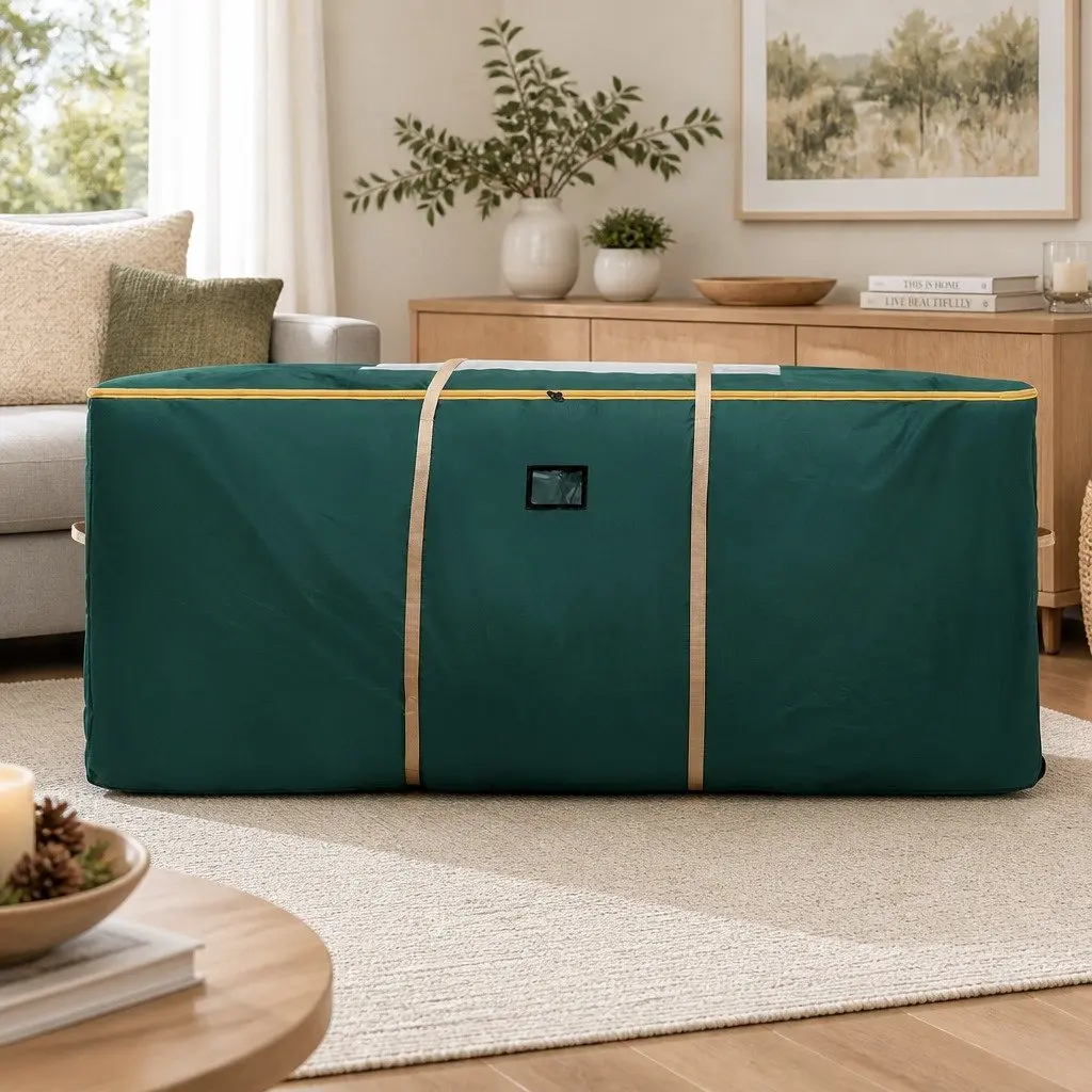 Christmas Tree Storage Bag for Trees up to 10ft with Wheels and Clear Window Green