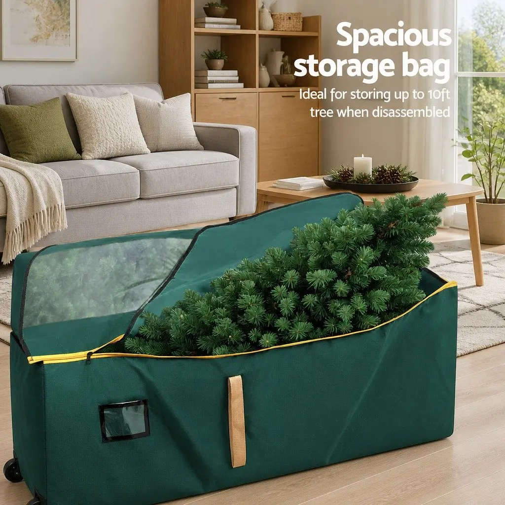 Christmas Tree Storage Bag for Trees up to 10ft with Wheels and Clear Window Green