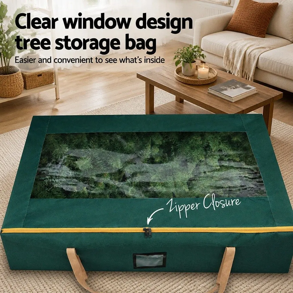 Christmas Tree Storage Bag for Trees up to 10ft with Wheels and Clear Window Green