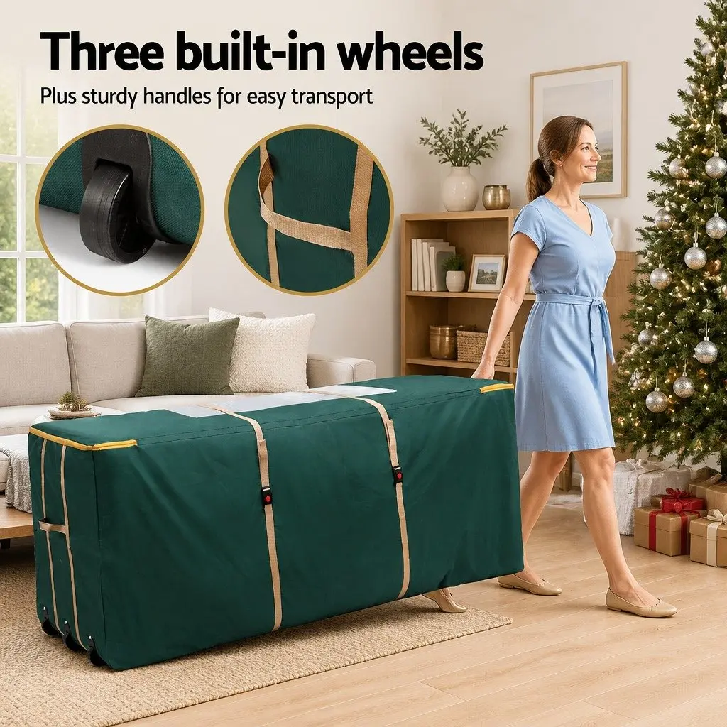 Christmas Tree Storage Bag for Trees up to 10ft with Wheels and Clear Window Green