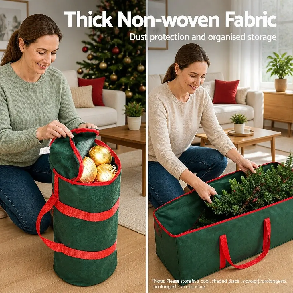 Christmas Tree Storage Bag Set Green 122cm x 38cm x 56cm Bauble Storage Bag 35cm x 15cm