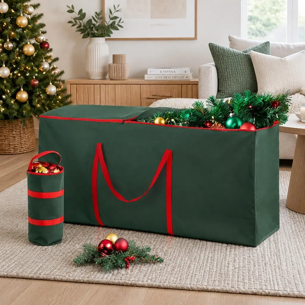 Christmas Tree Storage Bag Set Green 122cm x 38cm x 56cm Bauble Storage Bag 35cm x 15cm