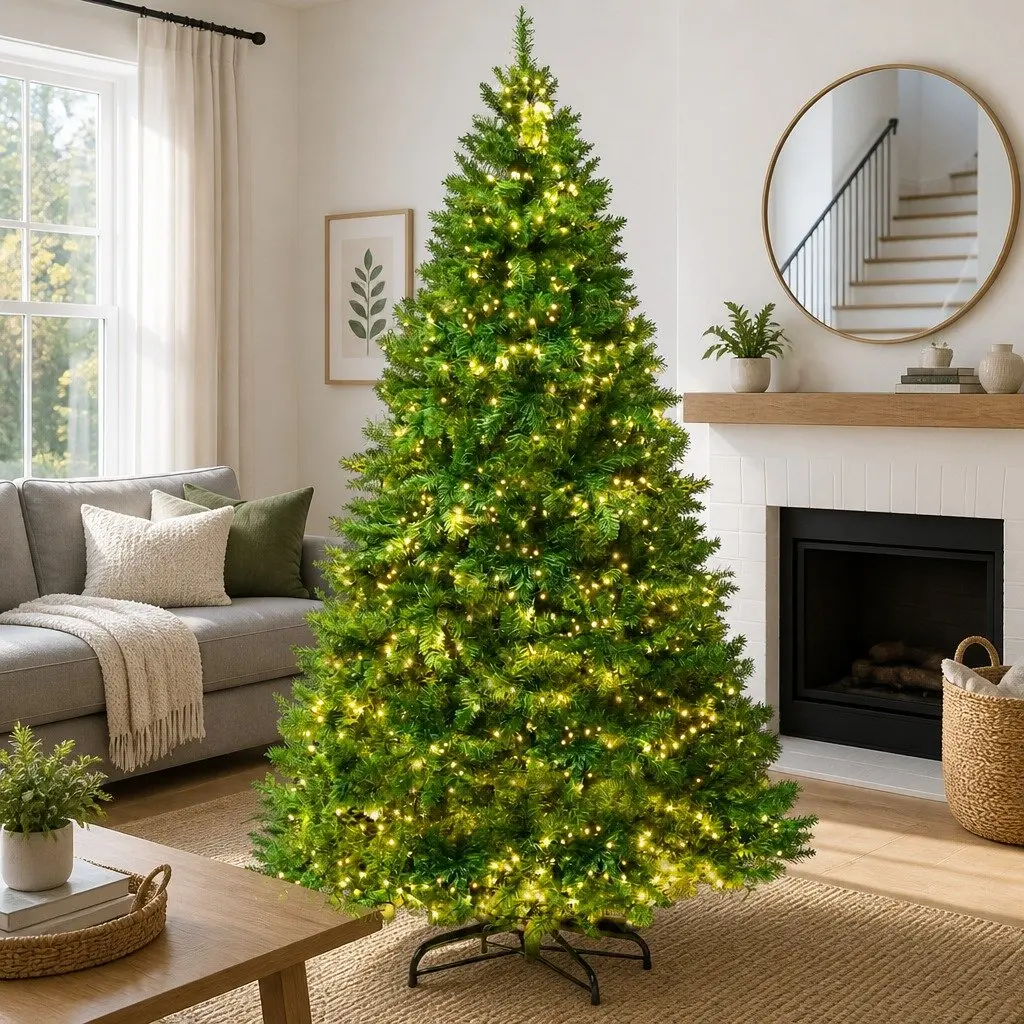 Pre-Lit Christmas Tree Multi Colour LED 2.1m 8 Lighting Modes Artificial Decoration