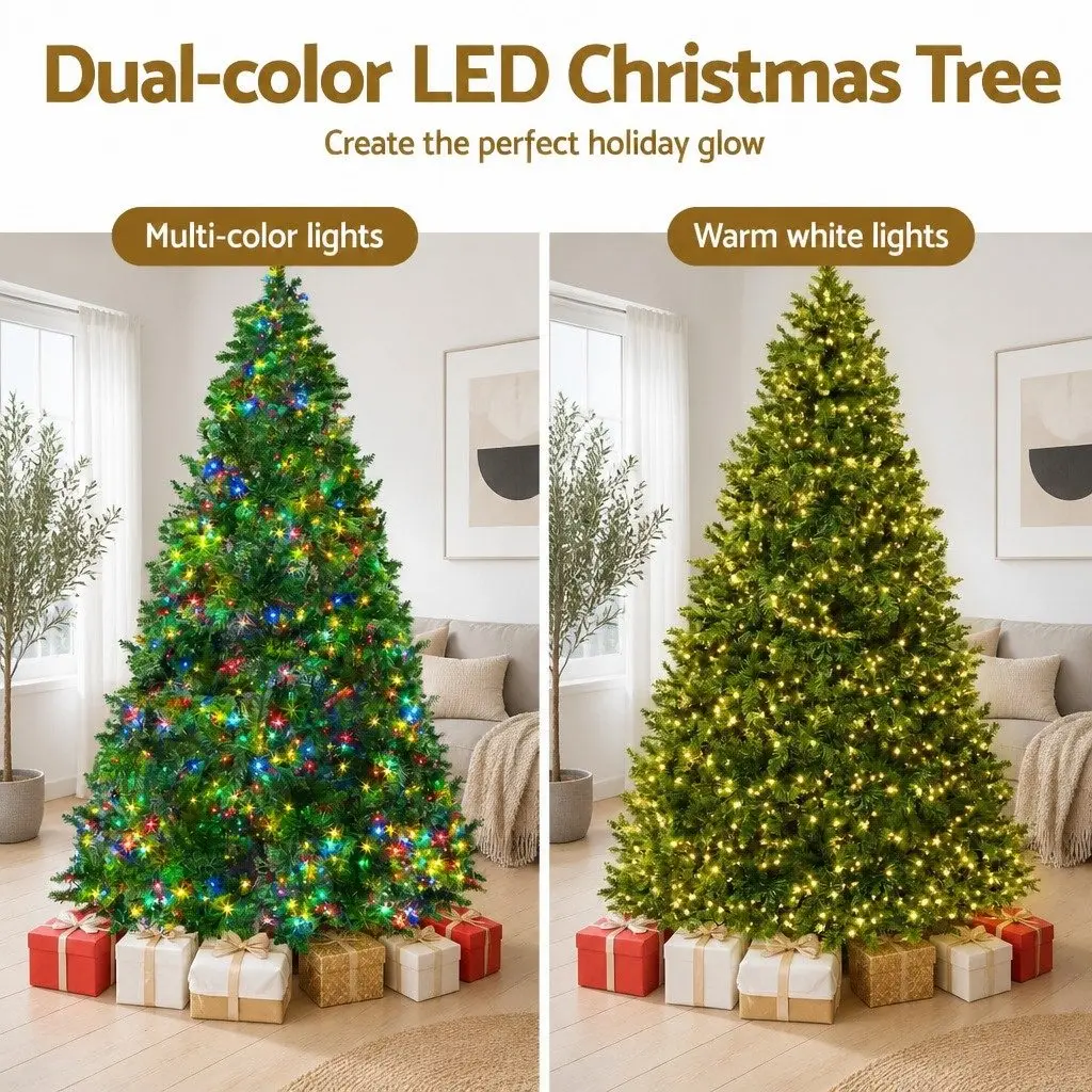 Pre-Lit Christmas Tree Multi Colour LED 2.1m 8 Lighting Modes Artificial Decoration
