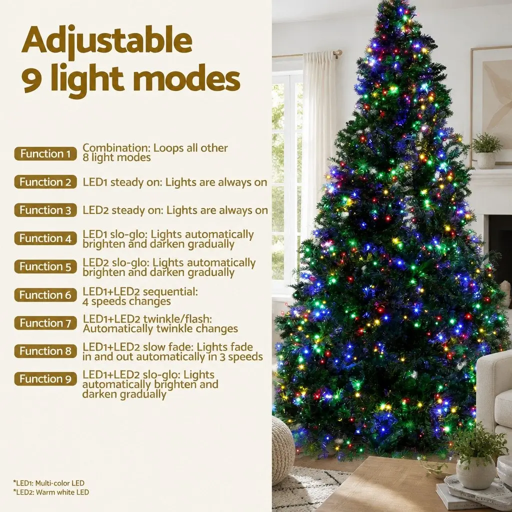 Pre-Lit Christmas Tree Multi Colour LED 2.1m 8 Lighting Modes Artificial Decoration