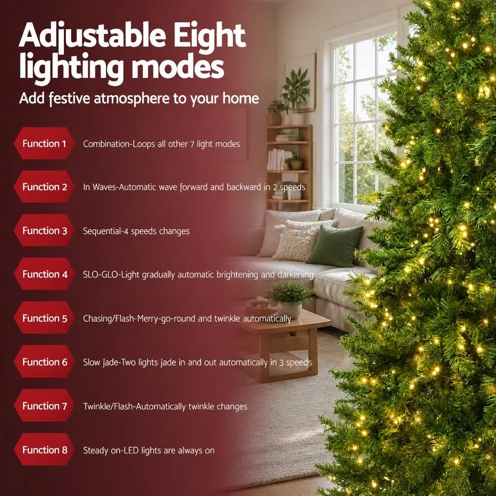 Christmas Tree Pre-lit 2.4m 8FT Green Fir Tree with 1488 LEDs Home Decor