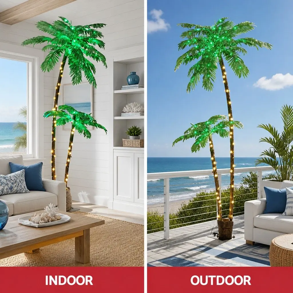 LED Christmas Palm Tree Outdoor Decoration 2.1m Warm Light Tropical