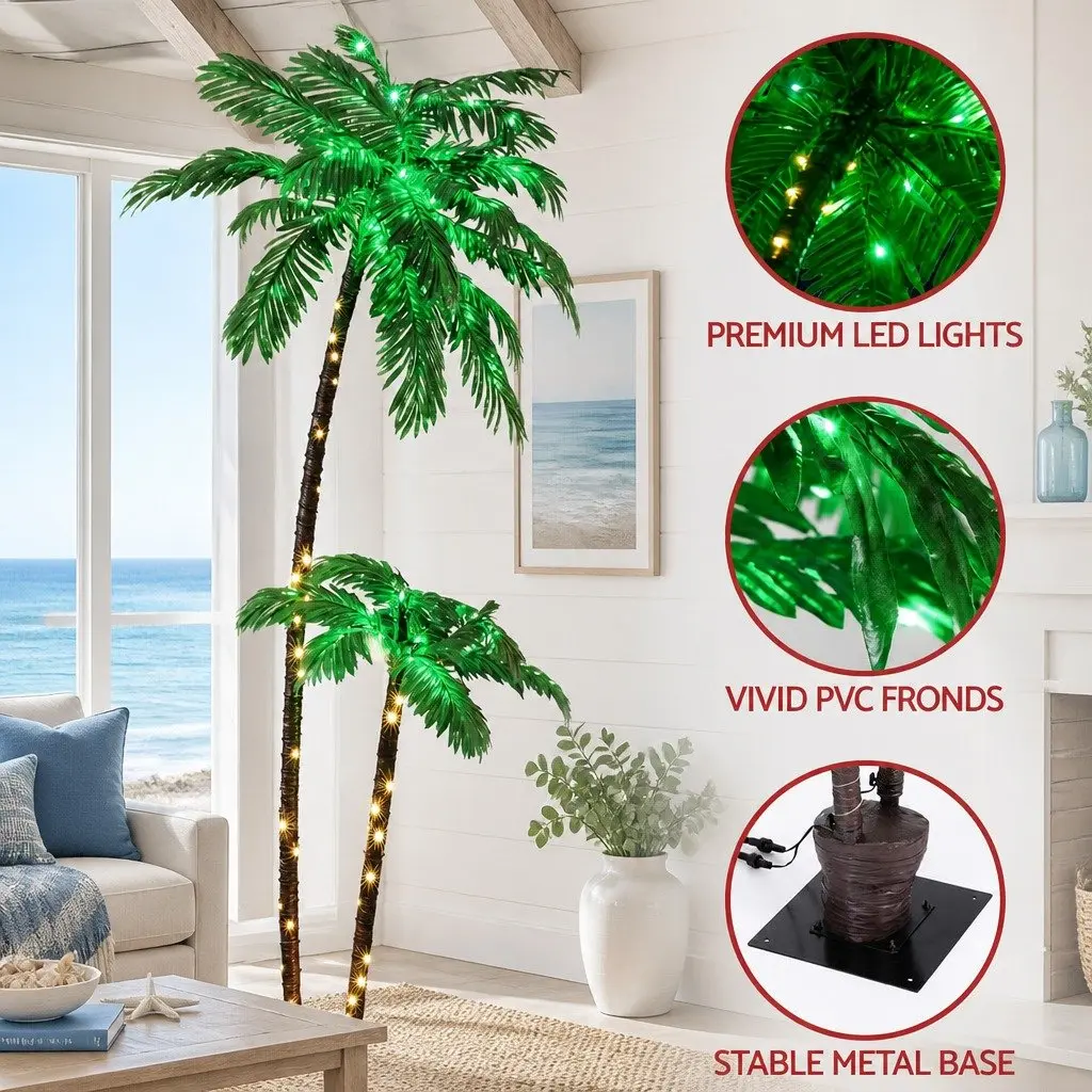 LED Christmas Palm Tree Outdoor Decoration 2.1m Warm Light Tropical