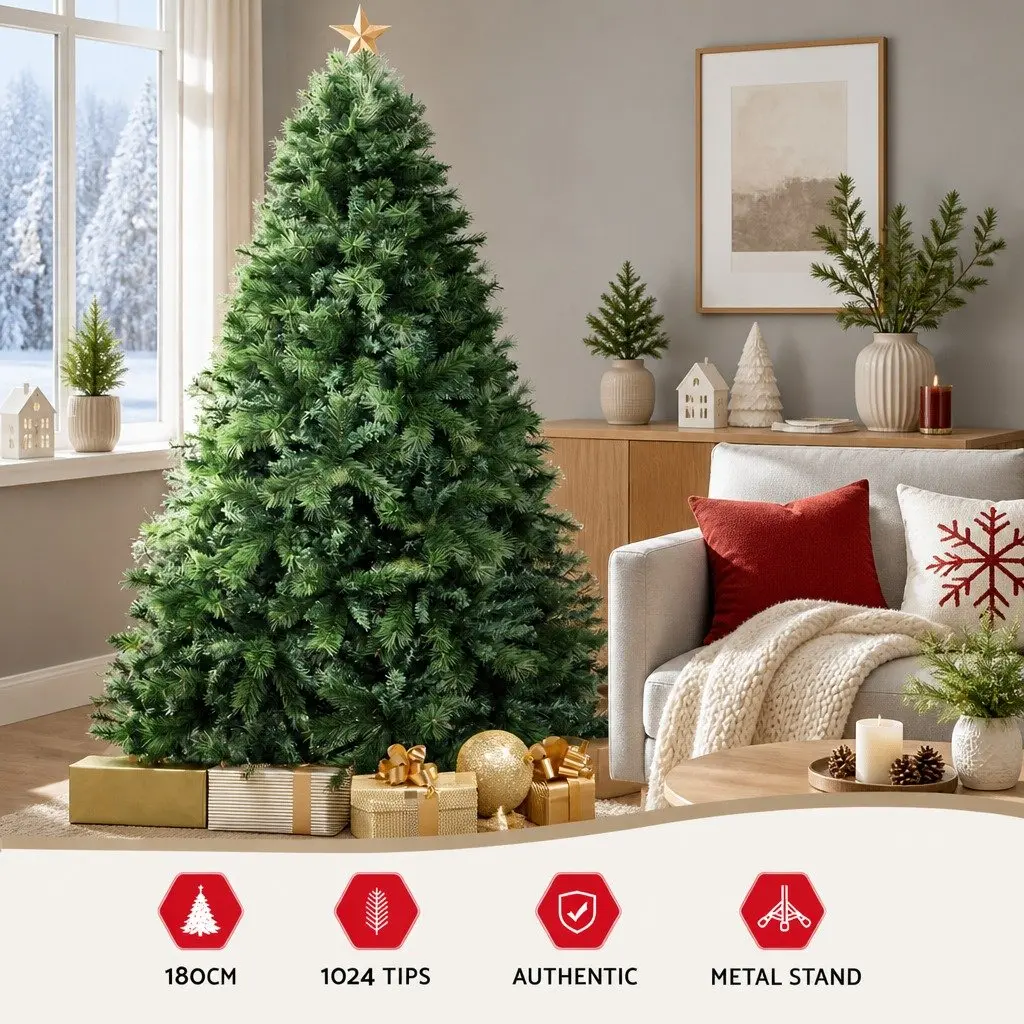 Christmas Tree 1.8M Green Pine Tree Artificial Holiday Decoration 1024 Tips