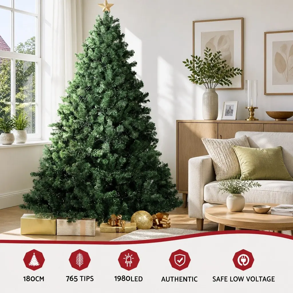 Christmas Tree Pre-Lit 1.8M Green 1980 LEDs 8 Light Mode