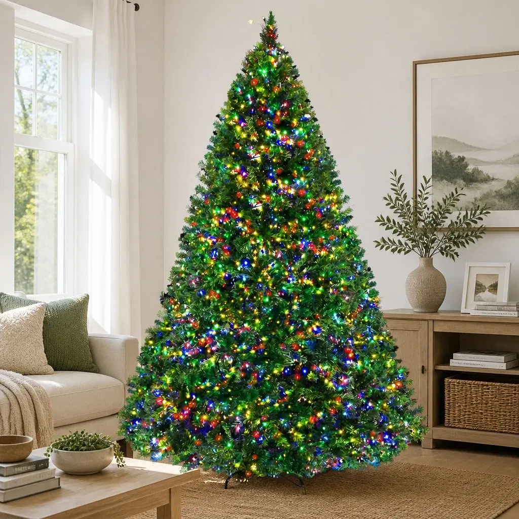 Pre-Lit Christmas Tree 2.1m Green LED Lights 2800 Lights 8 Modes