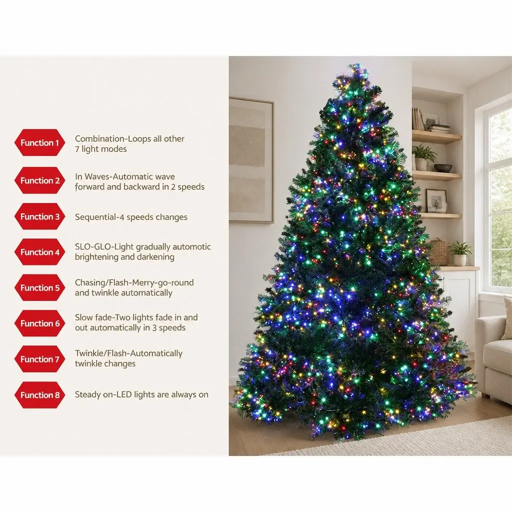 Pre-Lit Christmas Tree 2.1m Green LED Lights 2800 Lights 8 Modes