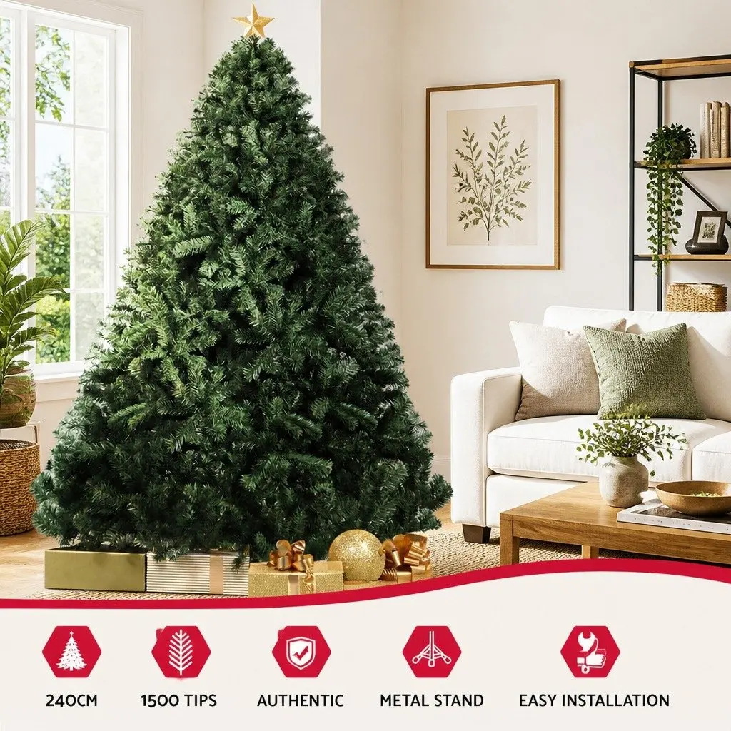 Christmas Tree 2.4M Green Xmas Fir Tree 1500 Tips Artificial Holiday Decoration