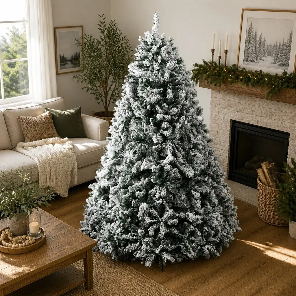 Artificial Christmas Tree Snow Flocked 8FT Green 1500 Tips