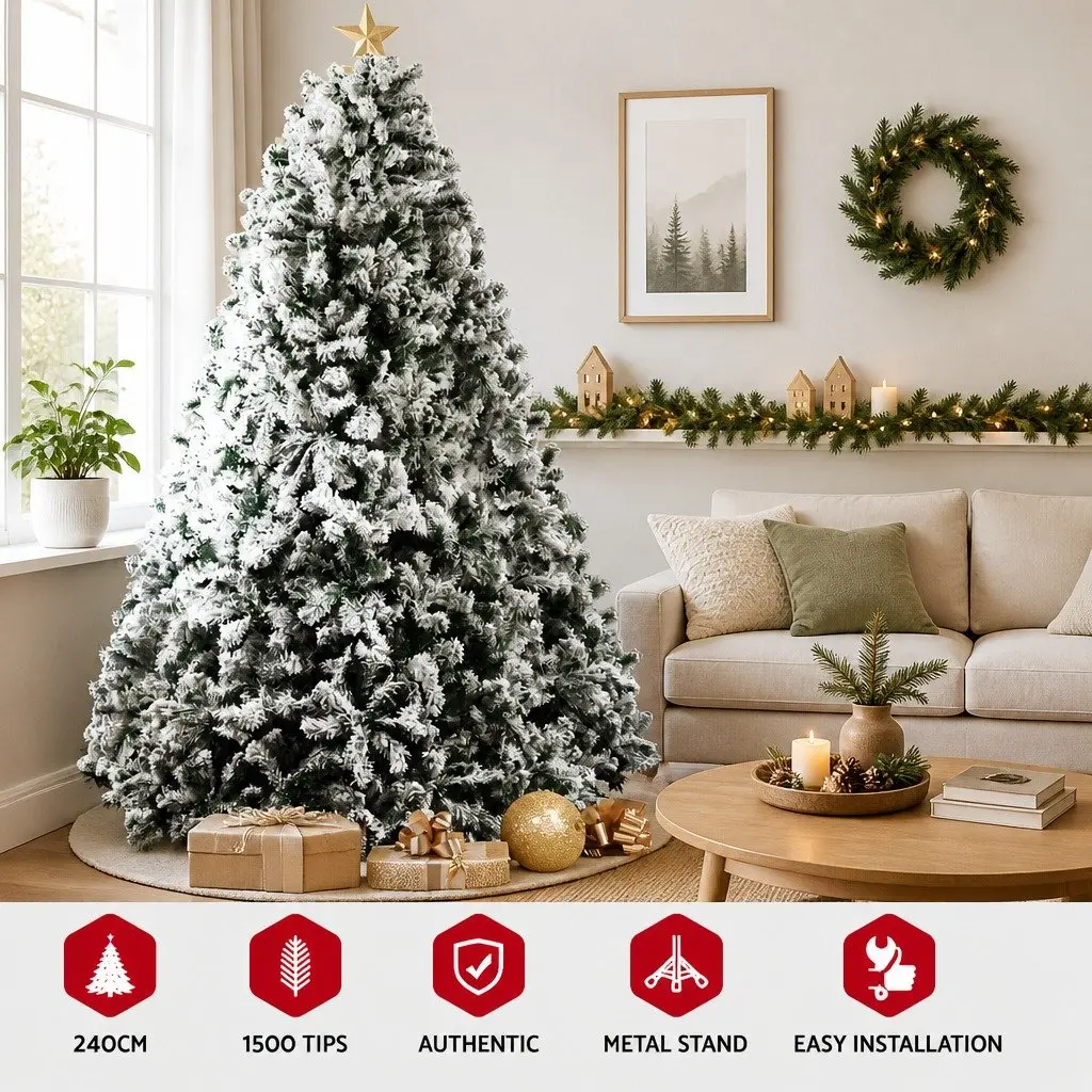 Artificial Christmas Tree Snow Flocked 8FT Green 1500 Tips