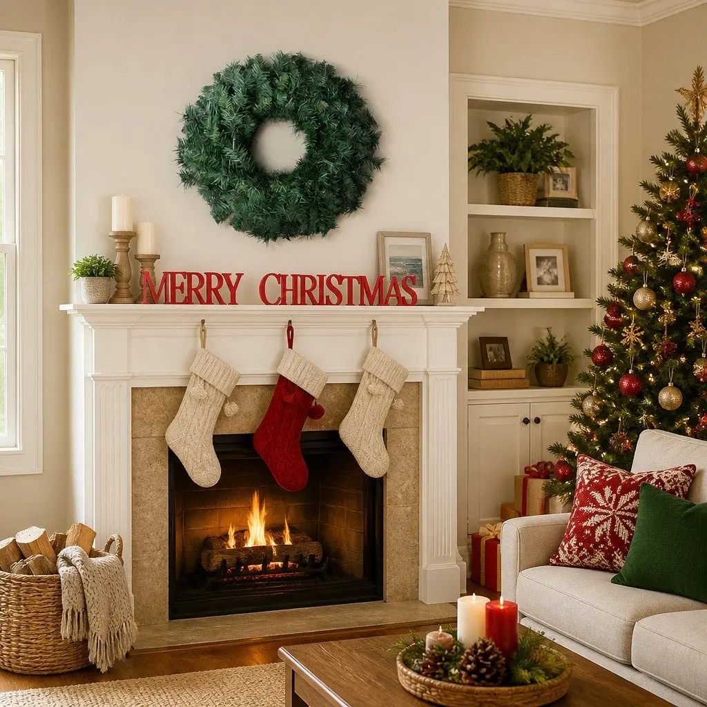 Christmas Wreath 60cm Green Garland Indoor Outdoor Holiday Decorations