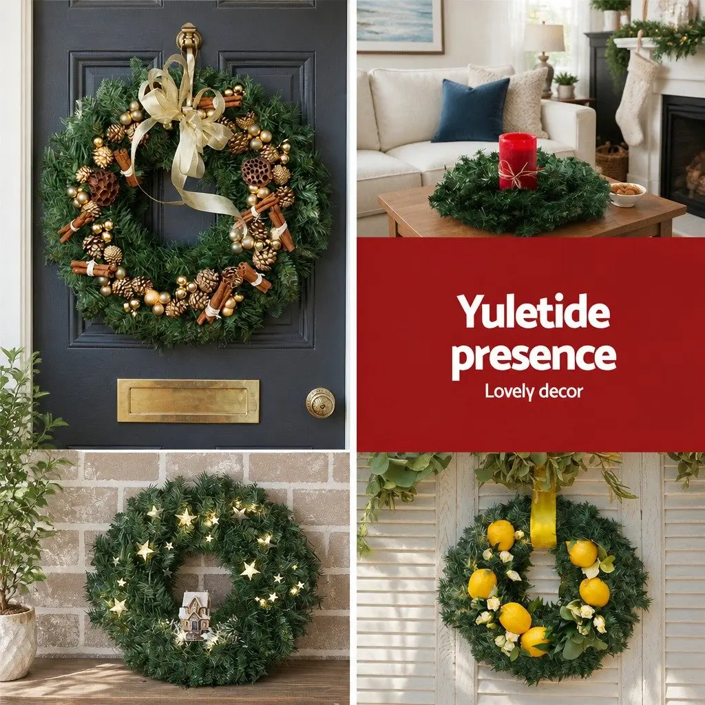Christmas Wreath 60cm Green Garland Indoor Outdoor Holiday Decorations