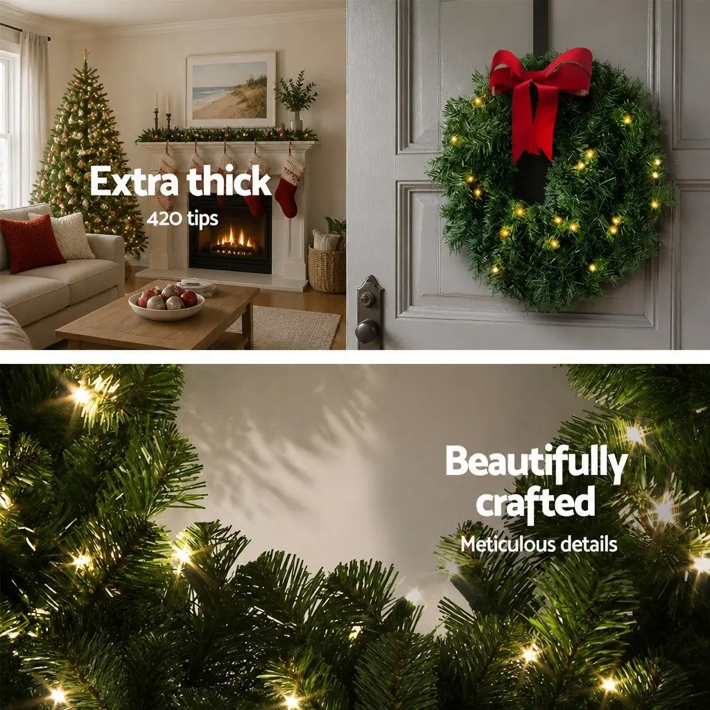 Christmas Wreath 60cm Green Garland Indoor Outdoor Holiday Decorations