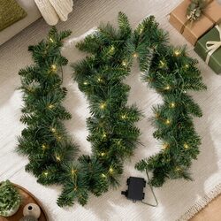 1.8m Green Christmas Garland with Warm LED Lighting