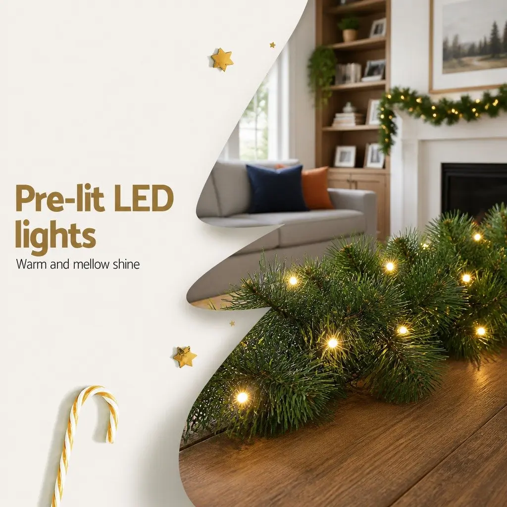 1.8m Green Christmas Garland with Warm LED Lighting